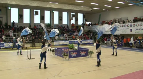 Medieval dressed people performing with flags Stock Footage 37321926