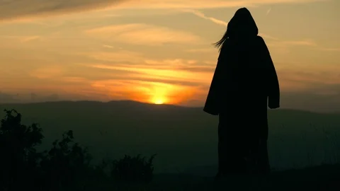 Medieval druid on the top of the hill Stock Footage