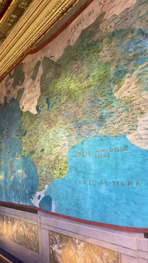 Medieval / Early Modern Map of Pisa, Siena and Florence in Galleria degli Uffizi Stock Footage 201861752