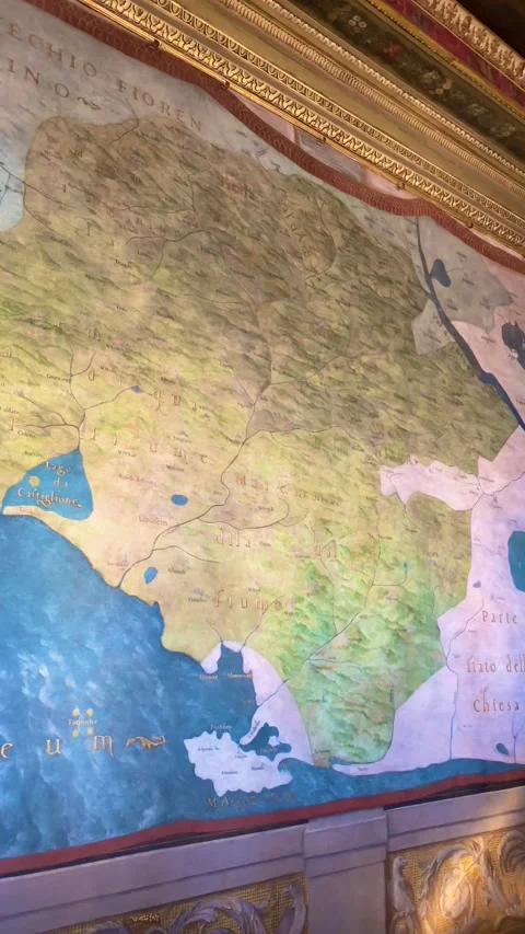 Medieval / Early Modern Map of Siena, Pisa and Florence in Galleria degli Uffizi Stock Footage 201861786
