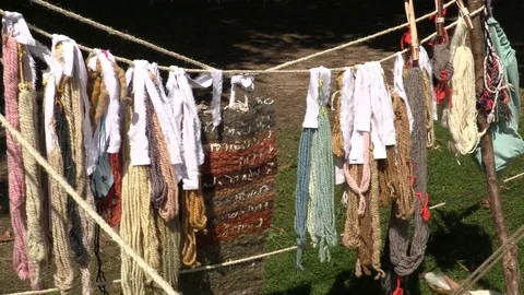 Medieval fabric hanging, wool, cotton 库存影片 79774498
