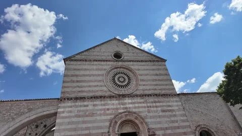 Medieval facade of the Basilica of Saint Clare in Assisi Italy Stock Footage 338009258