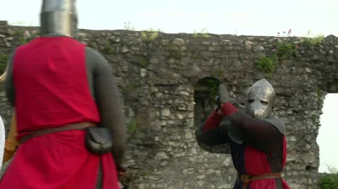 Medieval fighting slow motion red blu 04 Video stock 24922598