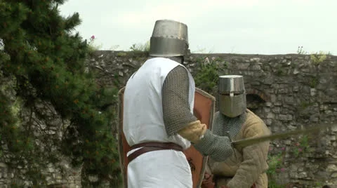Medieval fighting slow motion white brown 04 Stock Footage 24923510