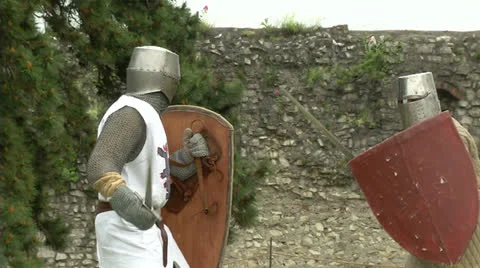 Medieval fighting slow motion white brown 09 Stock Footage 24923695
