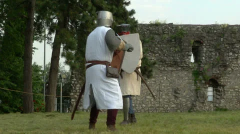 Medieval fighting slow motion white brown 11 Stock Footage 24923716