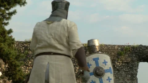 Medieval fighting slow motion white brown 14 Stock Footage 24923812