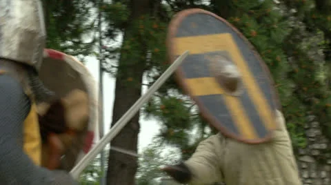 Medieval fighting slow motion yellow brown 02 Video stock 24923944