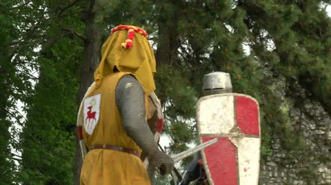 Medieval fighting slow motion yellow red blu 01 Stock Footage 24923969