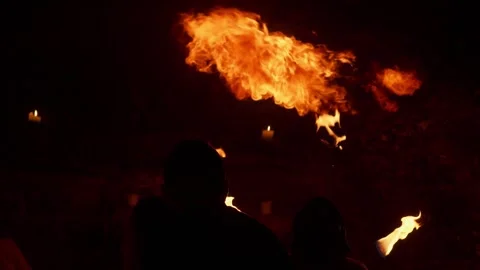 Medieval Fire Show Performance in Prague Stock Footage 264671578
