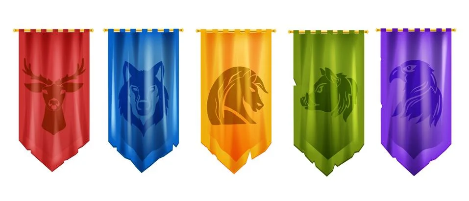 Medieval flag game vector icon set, battle royal pennant kit Stock Illustration