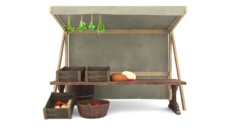 Medieval food stall on white background Stock Footage 315976017