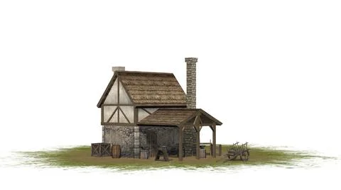 Medieval forge on a green area - isolated on white background Illustration