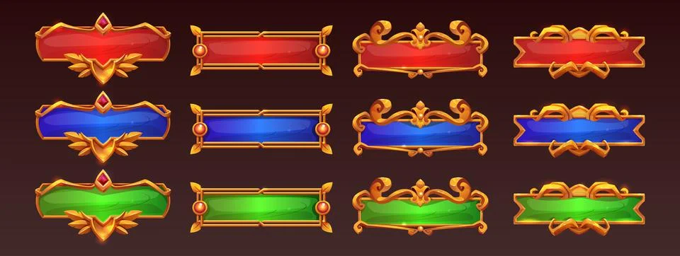 Medieval game frames or buttons, menu elements Stock Illustration