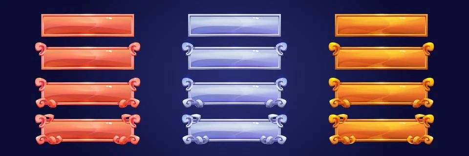 Medieval game menu frames, ui elements, buttons Stock Illustration