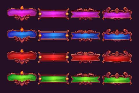 Medieval game menu frames, ui elements, buttons, Stock Illustration