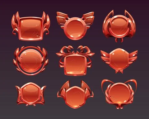 Medieval game menu interface badges, red ui frames Stock Illustration