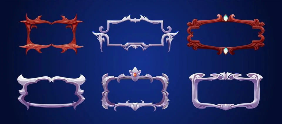 Medieval game rank frames set Stock Illustration