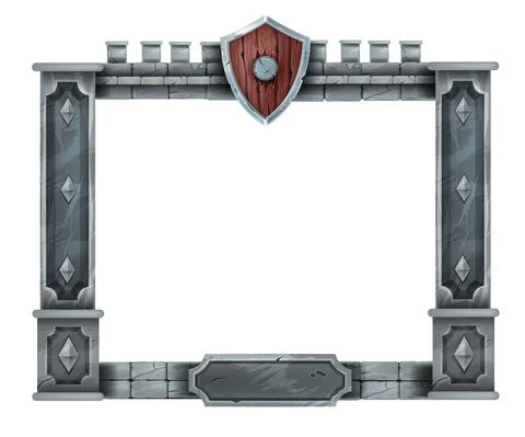 Medieval game stone frame, UI interface vector panel, ancient rock pillars Stock Illustration