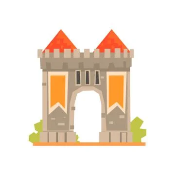 Medieval gate and two guard towers, ancient architecture building vector Ilustración de archivo