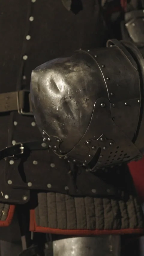 Medieval gladiator dressed in armor at a street show Stock Footage 328480505