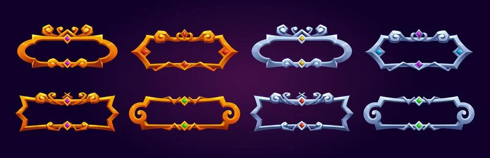 Medieval golden and silver frames with gemstones Stock Illustration