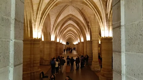 The medieval gothic interior of The Conciergerie on The İle de La Cite in Paris Stock-Footage 341967533