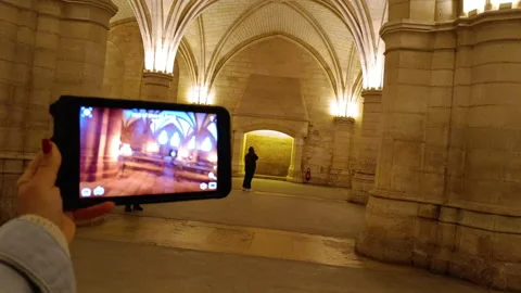 The medieval gothic interior of The Conciergerie on The İle de La Cite in Paris Stock-Footage 341967634
