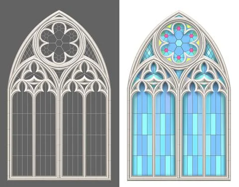 Medieval Gothic stained glass window vector set Stock Illustration