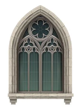 Medieval Gothic stained glass window arch Stock Illustration