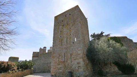 Medieval Gothic Stone Town Steady Cam Low Point of View Video stock 73460126