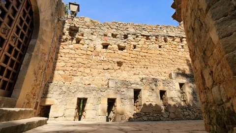Medieval Gothic Stone Town Steady Cam Low Point of View Video stock 73460621