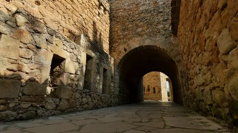 Medieval Gothic Stone Town Steady Cam Low Point of View Video stock 73461772