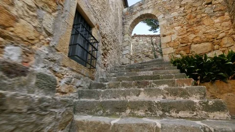 Medieval Gothic Stone Town Steady Cam Low Point of View Stock-Footage 73461911