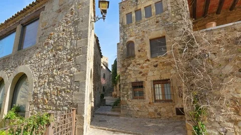 Medieval Gothic Stone Town Steady Cam Low Point of View Video stock 73463113