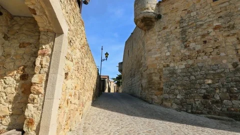 Medieval Gothic Stone Town Steady Cam Low Point of View Video stock 73463431