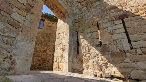 Medieval Gothic Stone Town Steady Cam Low Point of View Video stock 73551135