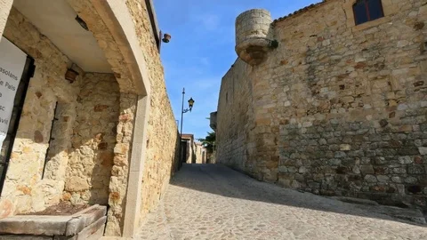 Medieval Gothic Stone Town Steady Cam Low Point of View Stock Footage 80554744