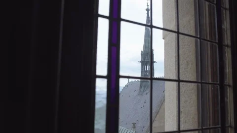 Medieval Gothic tower shot from a Castle window - Bojnice in Slovakia, Stock Footage 124368159