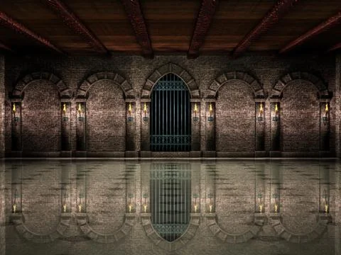 Medieval hall and iron gate Stock Photos