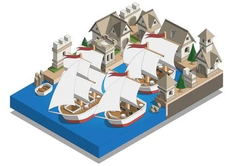 Medieval harbor. Stock Illustration