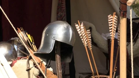 Medieval Helmet Armour Arrows Stock Footage 79774754