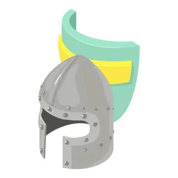 Medieval helmet icon isometric vector. Warrior helmet on background of shield イラスト素材