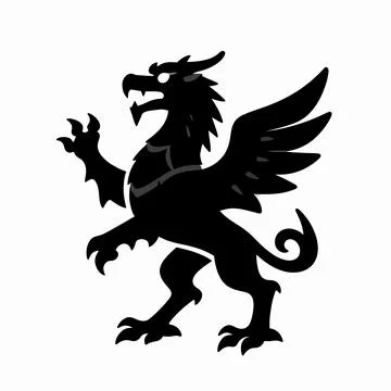 Medieval Heraldic Gryphon Vector Illustration, Black Silhouette Mythical Cr.. 库存插图