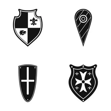 Medieval heraldic shield icons representing protection and knighthood Stock Illustration
