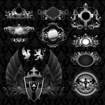 Medieval heraldry shields Stock Illustration