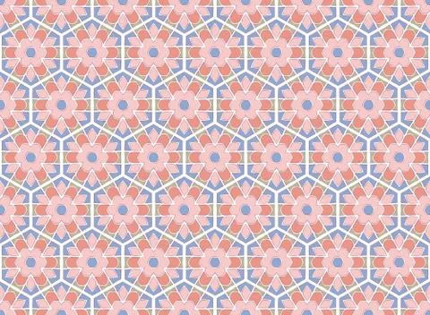 Medieval hexagonal rose textile pattern Stockillustratie