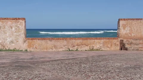 Medieval hispanic fortress ocean view from cannon artillery battery deck. Stock Footage 59457690