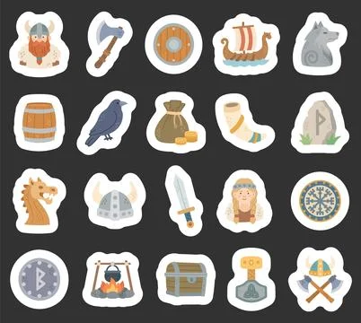 Medieval history viking set featuring warrior Stock Illustration