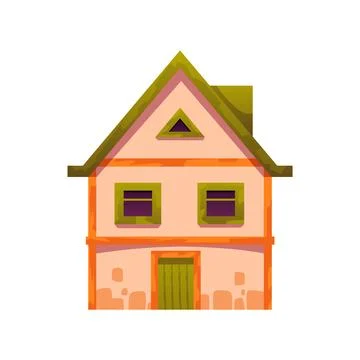 Medieval house vector flat, old European ancient building, vintage stone mansion Ilustración de archivo